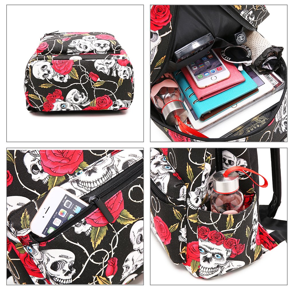 Fvstar Skull Girls Backpack Purse Mini Women Backpack Teens School Satchel Cute Lightweight Purse Casual Outdoor Travel Daypack for Birthday Gifts