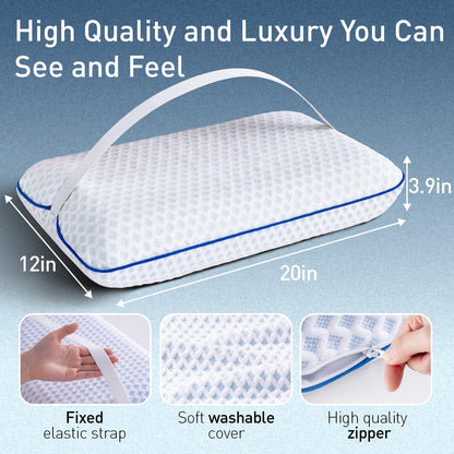 Cooling Travel & Camping Memory Foam Pillow for Sleeping,Contoured Support Medium Firm Small Travel Pillows for Airplanes & Backpacking Car Toddler Kids Compact Lightweight, Breathable Washable Cover