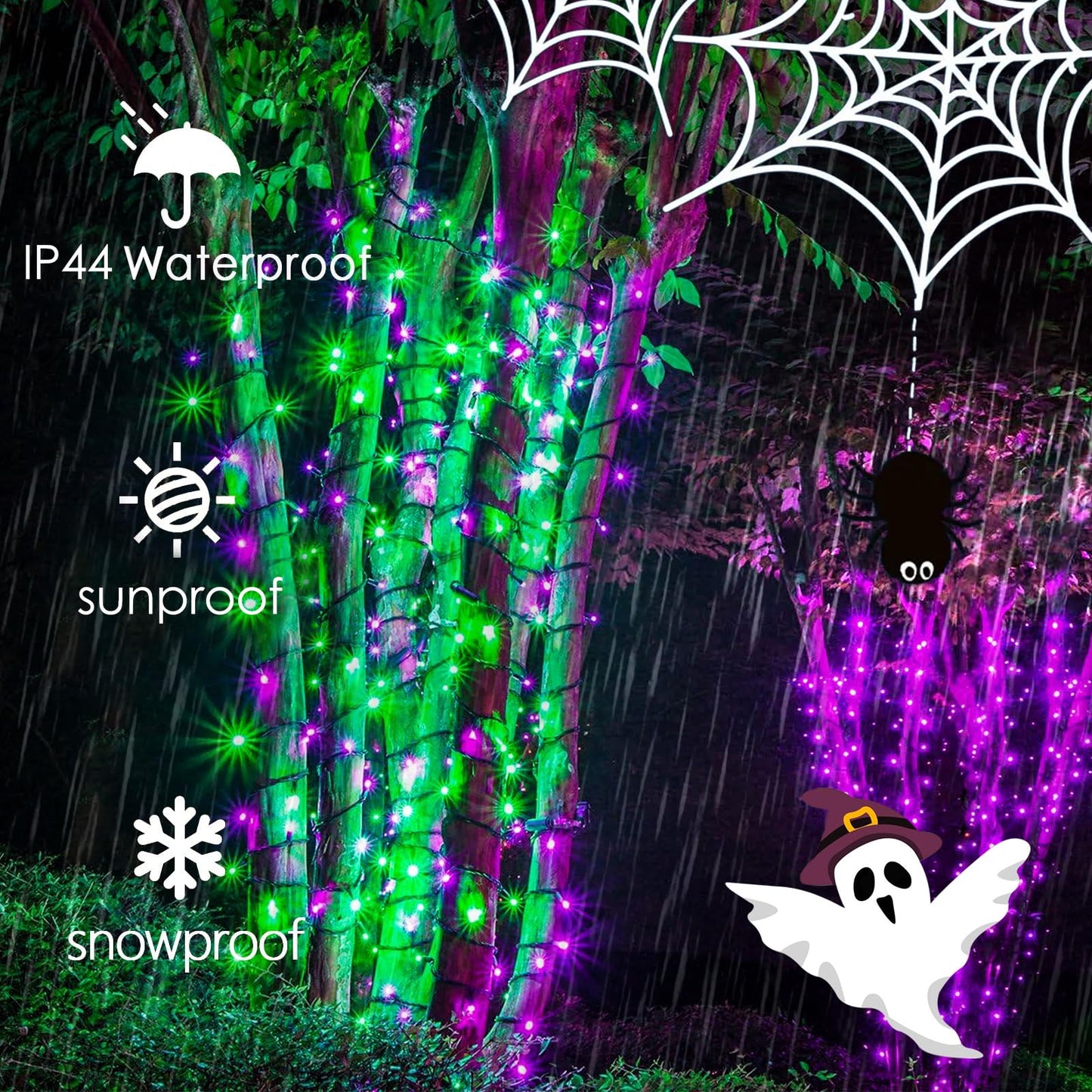 Connectable Purple and Green Halloween Lights, 2Pack 164ft 400Led 13 Modes String Lights Plug in, Twinkle Light with Timer Indoor/Outdoor for Tree Party Halloween Decorations