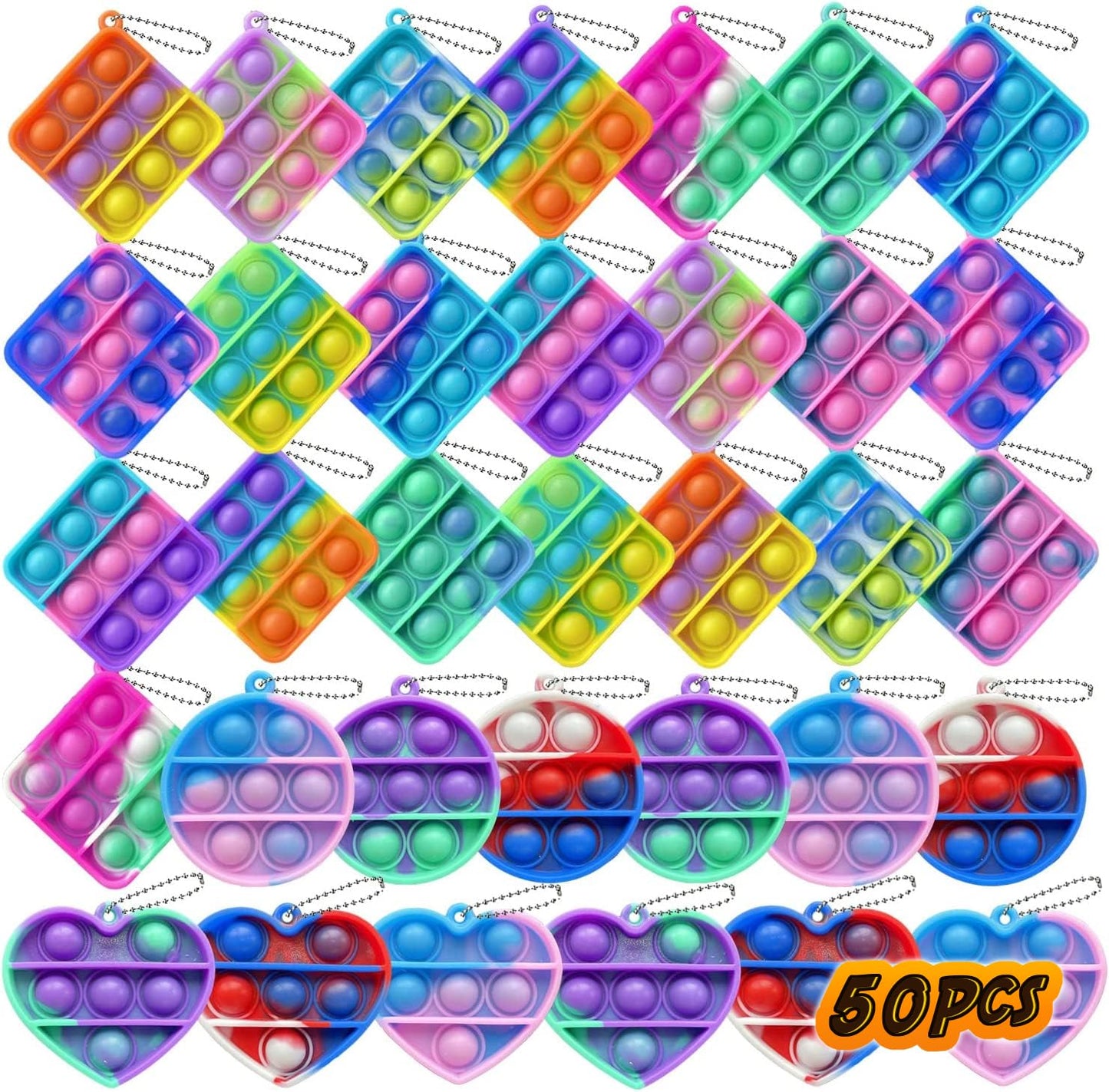 12 pcs Random Color Mini Squeeze Pop Bubble Fidget Sensory Toys, Mini Keychain Wrap Small Relieve Anxiety Stress Toy, Pop Bulk Silicone Classroom Prize for Kids Adult Party Gift