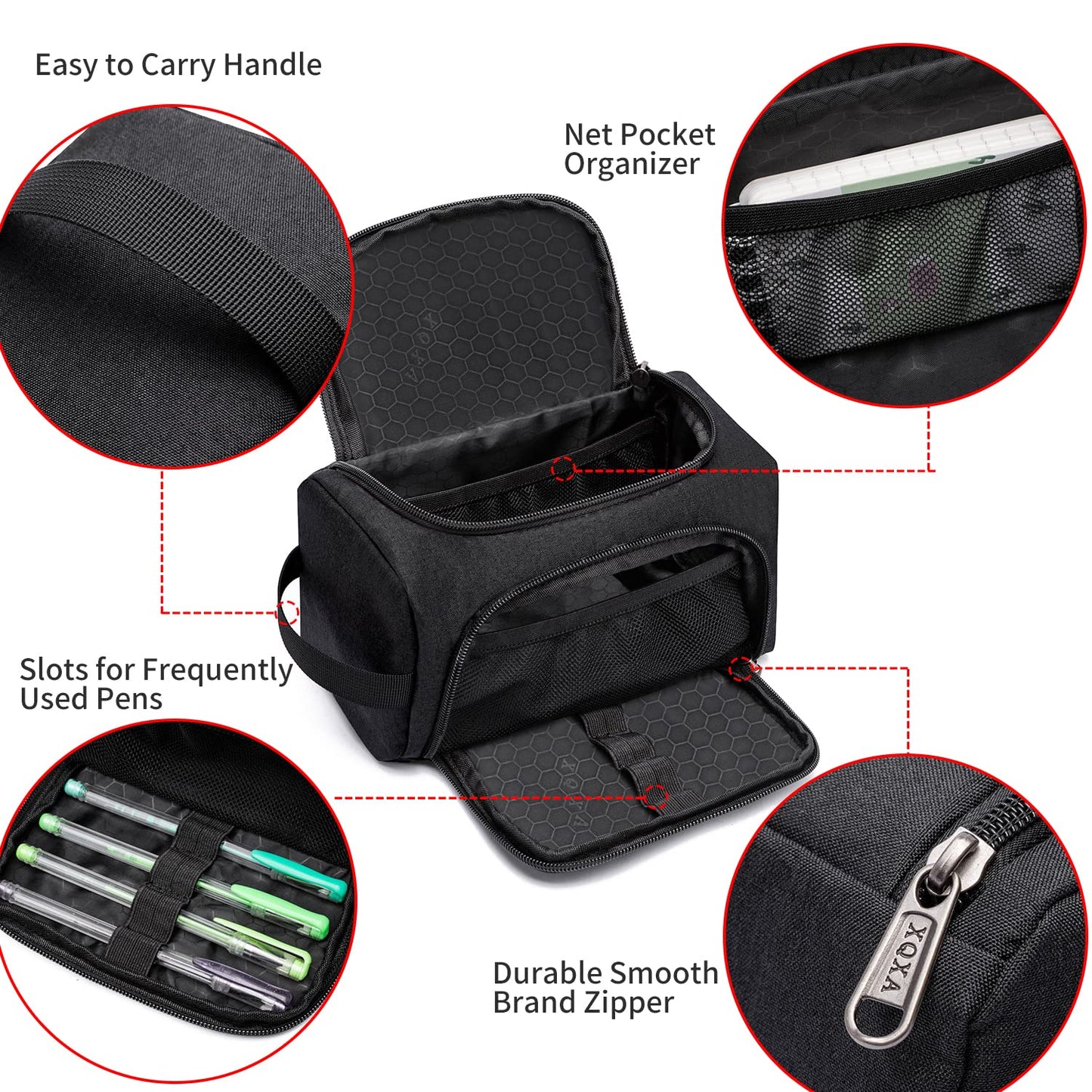 XQXA Large Capacity Pencil Case Organizer, Multifunctional Extra Big Pencil Pouch with Compartmens, Travel Simple Stationery Pen Bag, Fabric Pencil Bag for Men Women Girl Boy (Black)