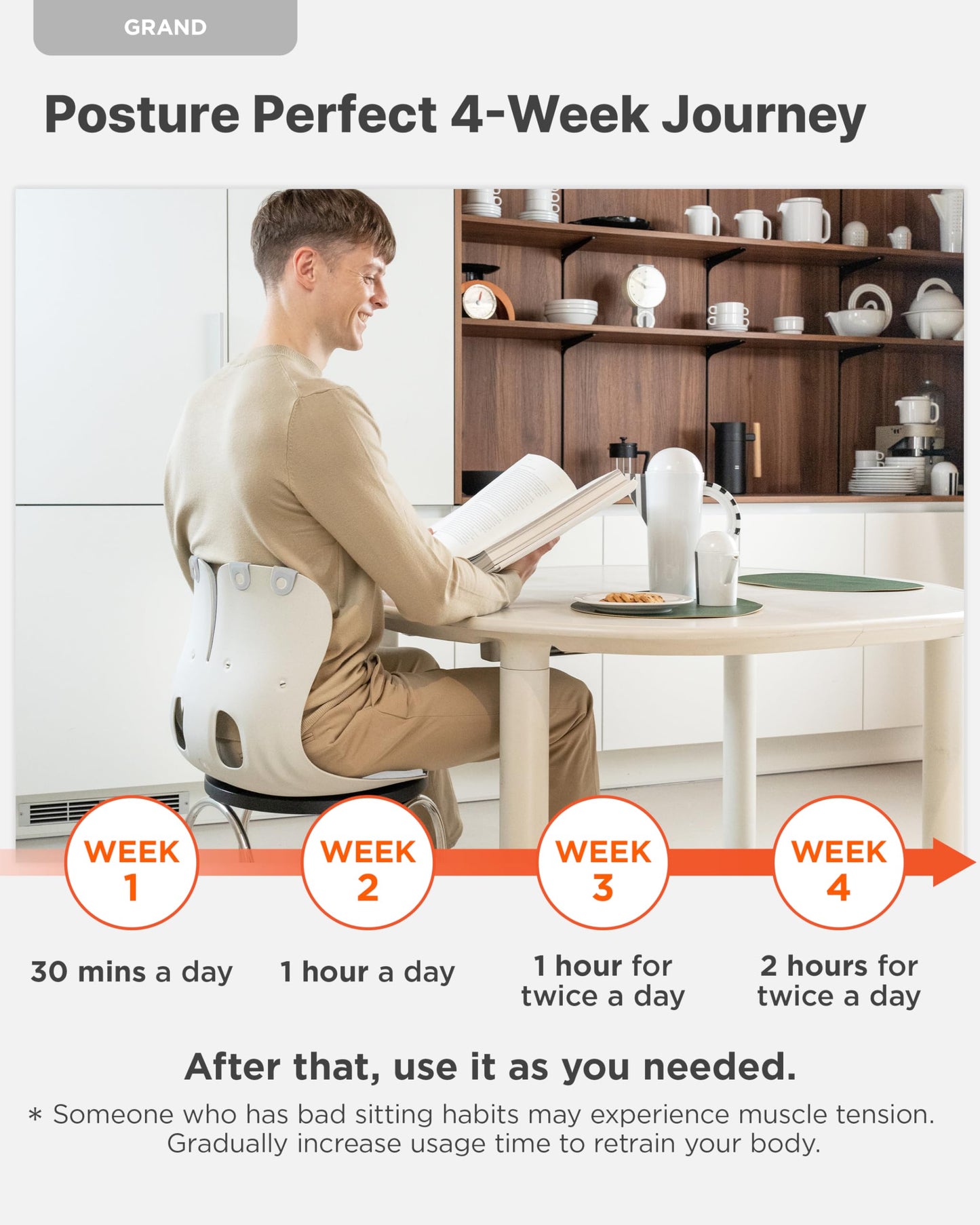 curble Grand(Extra Wide & Sturdy) – Ergonomic Back and Lumbar Support for Good Posture Correction and Back Pain Relief, Perfect for Office, Floor Seat and Work from Home, Patented (Grey)