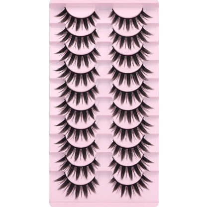 False Eyelashes 10 Pairs Manga Lashes Japanese Style Anime Thick Cosplay Lashes Natural Look 16MM Spiky 8D Wispy Faux Mink Lashes Full Strip Doll Lashes by FANXITON