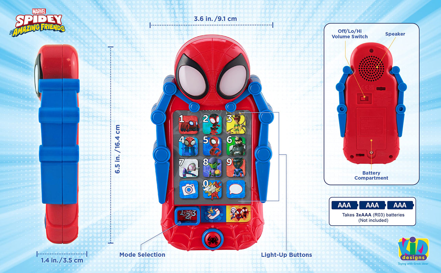 eKids Spidey and His Amazing Friends Toy Phone for Toddler with Built-in Preschool Learning Games, Educational Toys for Activities and Pretend Play, for Fans of Spiderman Gifts
