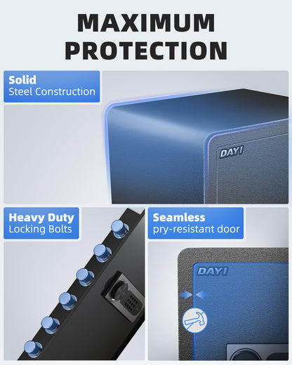 DAYI Safe Box, 3.0 Cubic Feet Home Safes with Fireproof Waterproof Bag, Security Safe for Money Cash Documents, Digital Keypad, Dual Alarm System, Removable Shelf - D-60