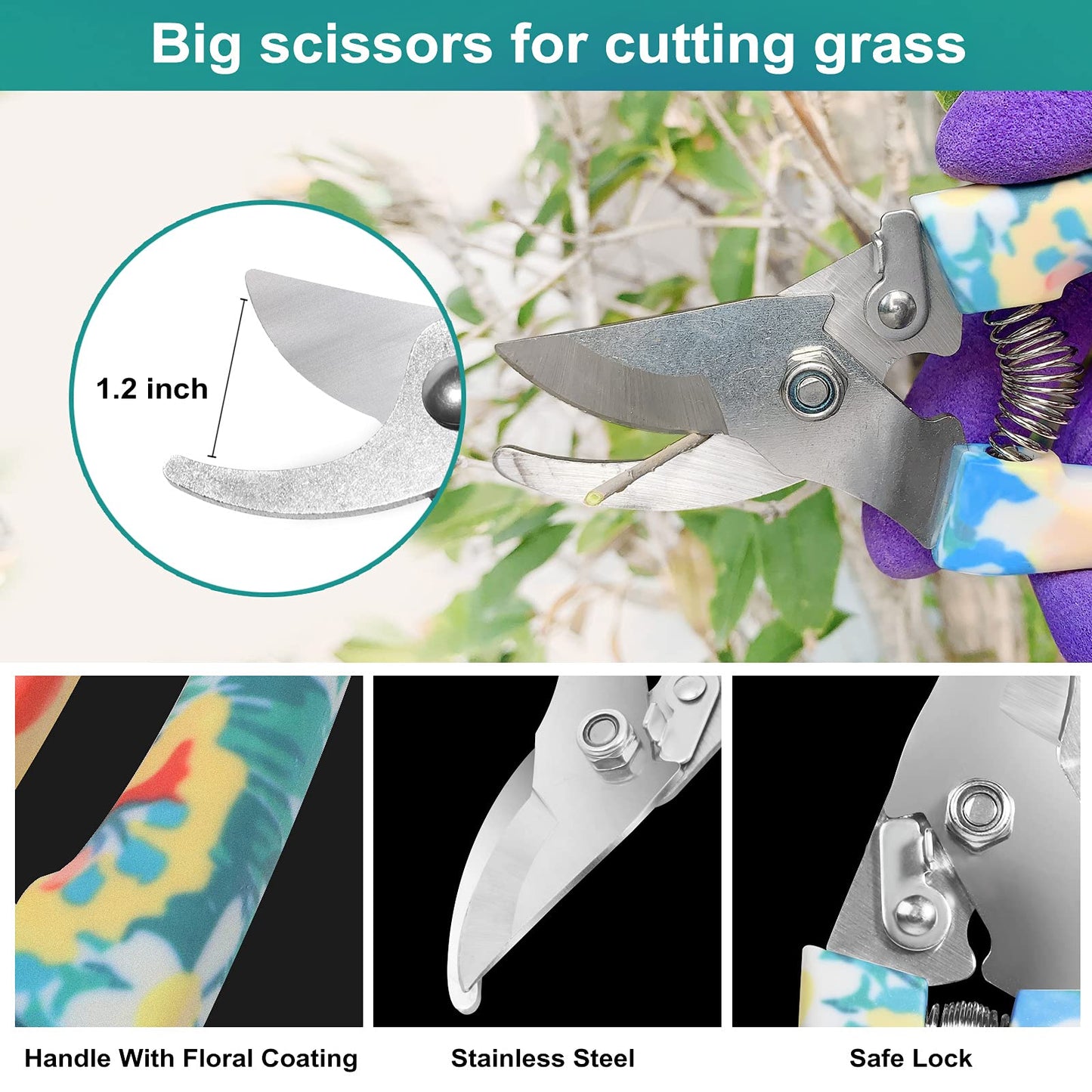 Tbltaca Garden Tool Set, Stainless Steel Heavy Duty Gardening Tools 30 PCS w/Floral Print, Trowel Rake Weeder Pruner Shears Sprayer Digging Claw Gloves, Ideal Gardening Set for Women