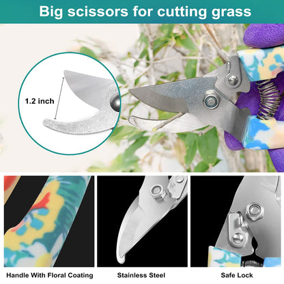 Tbltaca Garden Tool Set, Stainless Steel Heavy Duty Gardening Tools 30 PCS w/Floral Print, Trowel Rake Weeder Pruner Shears Sprayer Digging Claw Gloves, Ideal Gardening Set for Women