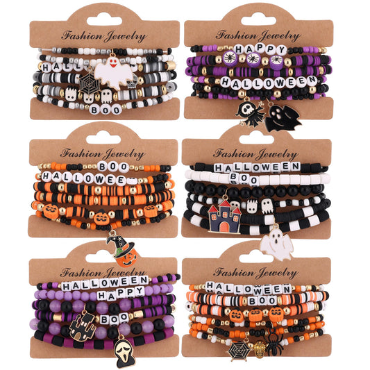 36Pcs Halloween Bracelets for Women Halloween Beads for Bracelets Set Stackable Bracelet Halloween Jewelry Pumpkin Spider Ghost Charms Bracelets BOO Happy Halloween Stretch Bracelets Set Holiday Gift