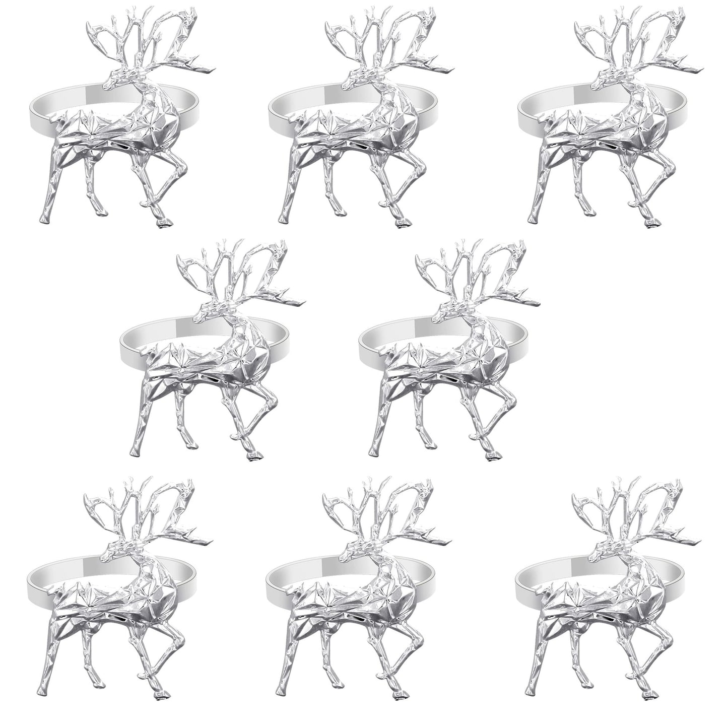 FKSWTV 6 Pack 3D Silver Reindeer Elk Napkin Rings Metal Holiday Fall Thanksgiving Christmas Halloween Wedding Home Table Decorations