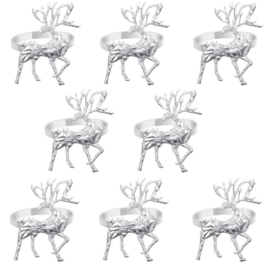 FKSWTV 6 Pack 3D Silver Reindeer Elk Napkin Rings Metal Holiday Fall Thanksgiving Christmas Halloween Wedding Home Table Decorations