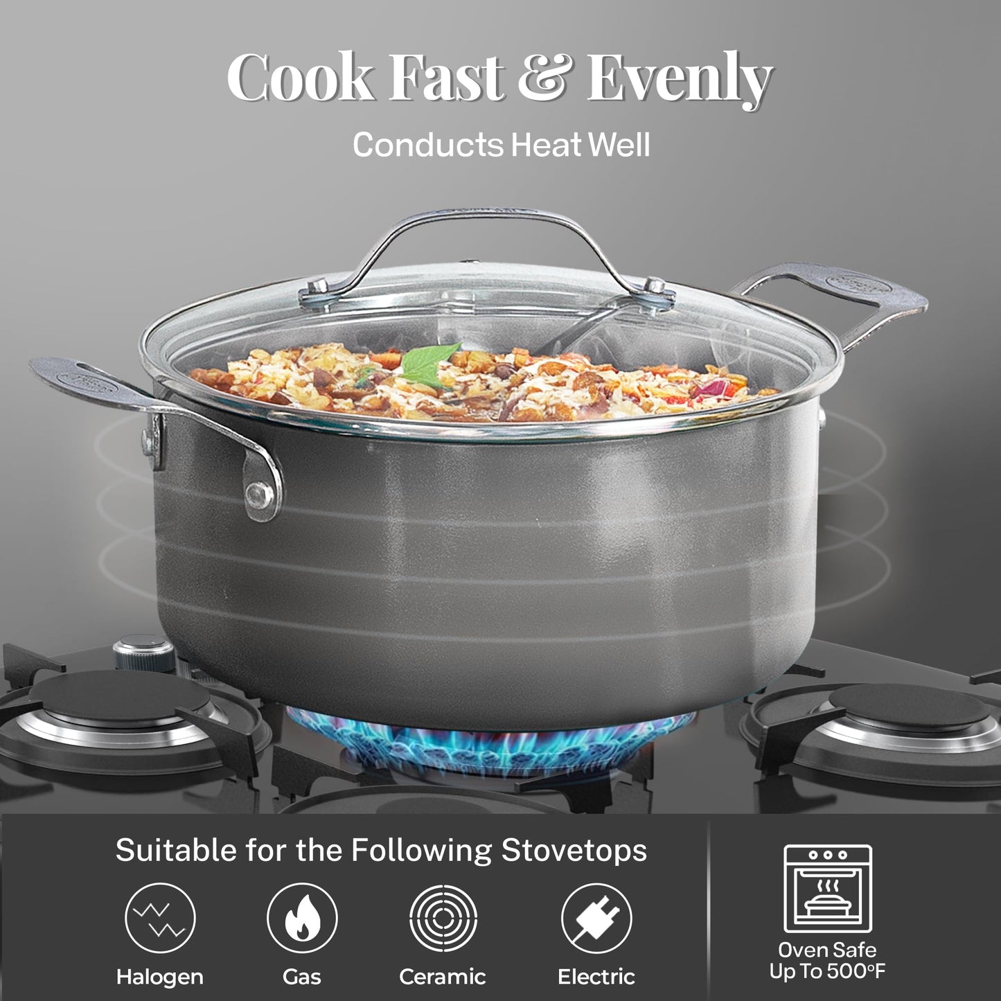 Gotham Steel 12 Pc Ceramic Cookware Set Nonstick, Ceramic Pots and Pans Set Non Stick with Steamer for Cooking, Non Toxic PFOA PFOS Free, Ergonomic Stay Cool Handles, Oven & Dishwasher Safe, Copper