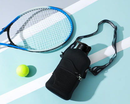 H2O Capsule 2.2L Half Gallon Water Bottle with Storage Sleeve and Removable Straw – BPA Free Large Reusable Drink Container with Handle - Big Sports Jug, 2.2 Liter (74 Ounce), Jet Black