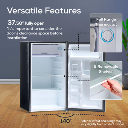 Igloo 3.2 Cu.Ft. Single Door Compact Refrigerator with Freezer - Slide Out Glass Shelf, Perfect for Homes, Offices, Dorms - Black