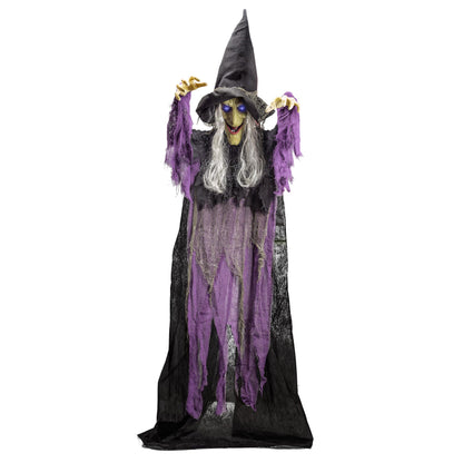JOYIN 72” Halloween Hanging Witch Decorations Outdoor, Flying Talking Ghost Decor Light Up Eyes Sound Activated, Outside Indoor Haunted House Prop for Lawn Yard Garden, Purple