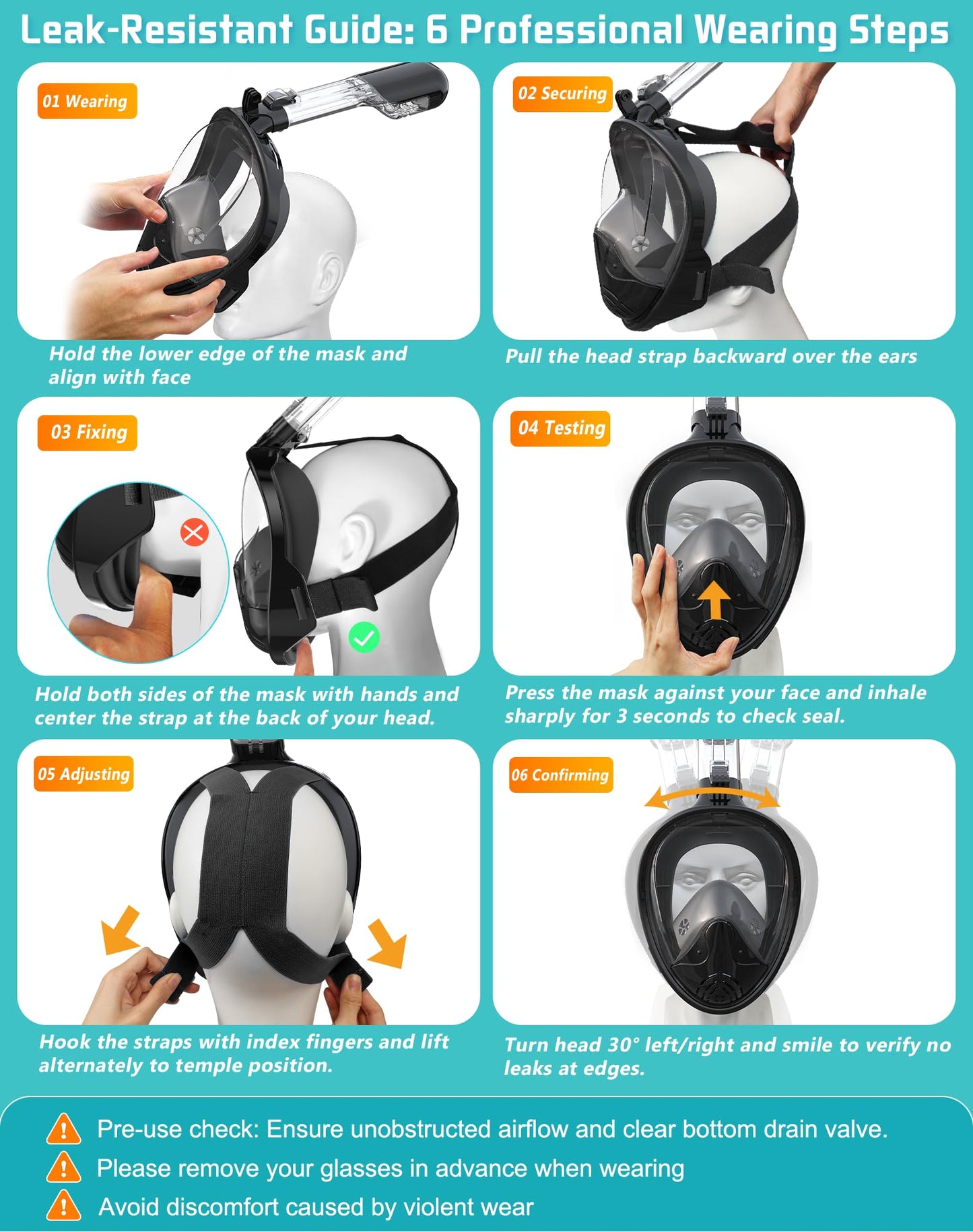 Greatever Full Face Snorkel Mask, Snorkeling Gear for Adults with Latest Dry Top Breathing System and Detachable Camera Mount, Snorkel Mask Adult, Snorkels Anti-Fog & Anti-Leak