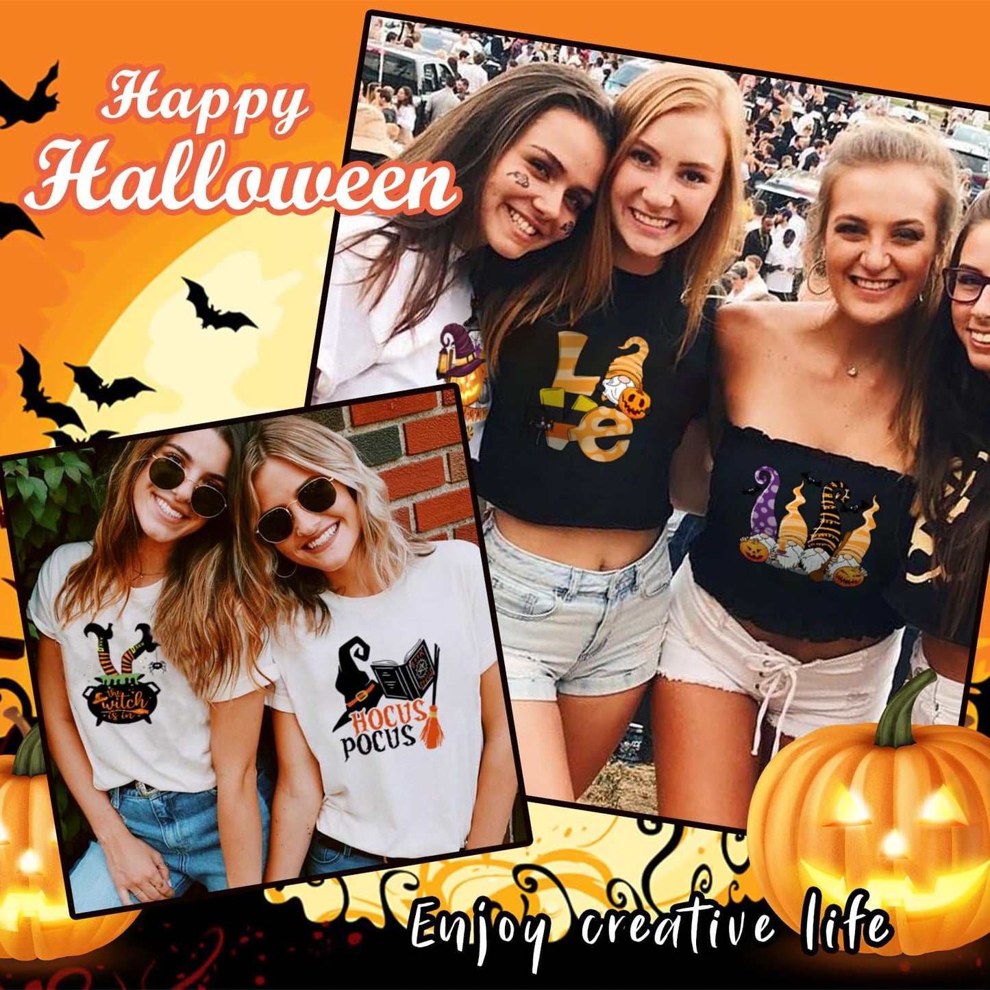 Halloween Iron on Transfer for T-Shirts, Orange Pumpkins Heat Transfer Vinyl Stickers, Heflashor 12 PCS Fall HTV Pumpkins Leopard Pattern Iron on Decals Patches for Party, Easy Press