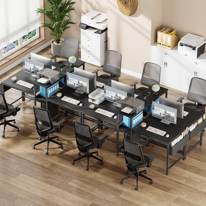 Furologee Double Desk with Power Outlets, 71 Inch Computer Desk with Storage Bag and Headphone Hooks, Gaming Desk Study Writing Table for Home Office, Black