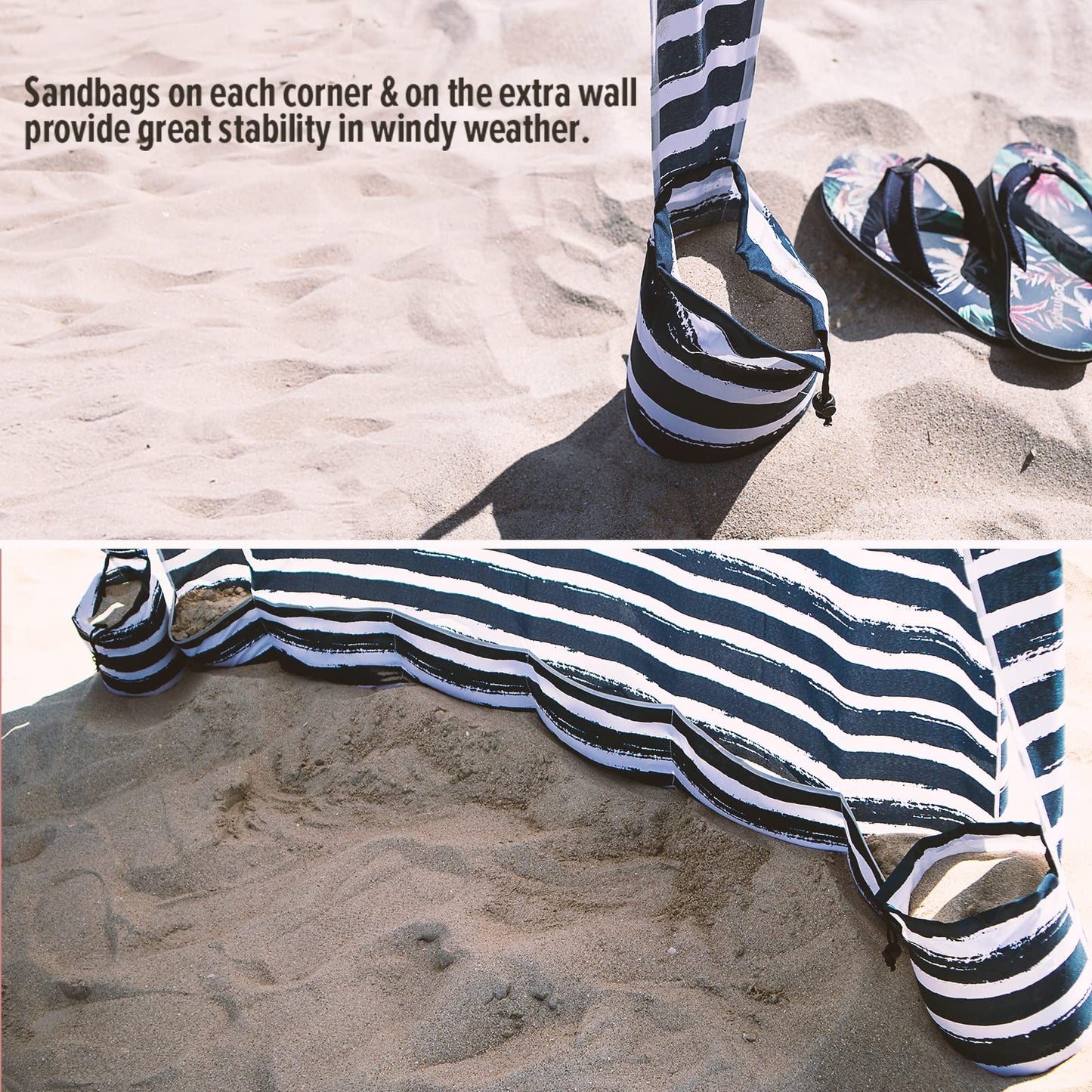 Qipi Beach Cabana - Easy to Set Up Canopy, Waterproof, Portable 6' x 6' Beach Shelter, Included Side Wall, Shade with UPF 50+ UV Protection, Ultimate Sun Umbrella - for Kids, Family - Sailor Stripes