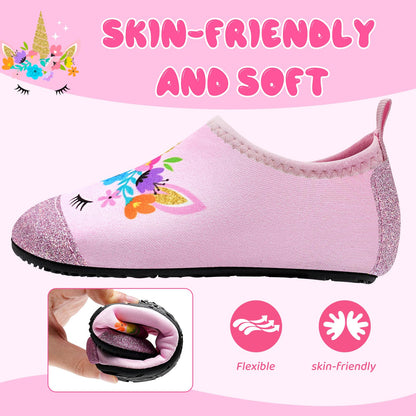 Kids Water Shoes Girls Boys Outdoor Quick Dry Barefoot Aqua Socks for Toddler Sport Beach Swim Surf A-Bling Unicorn 1-2 Big Kid