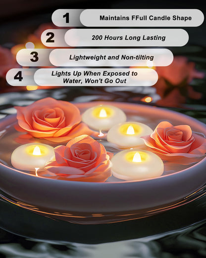 5plots Flameless Floating Candles 3 Inches White Waterproof Led Tealights for Wedding Vases Centerpieces Party Proposal Pool Decor Decoration 200 Hour (24 Pack)