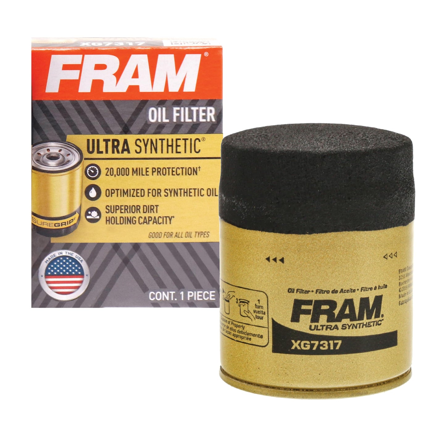 FRAM Ultra Synthetic XG7317 20K Mile Change Automotive Replacement Engine Oil Filter for Synthetic Oil Changes, Premium Vehicle Engine Protection Oil Filter for Select Vehicle Model Years