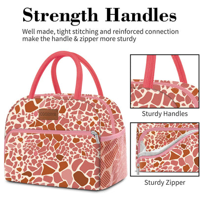 Coobiiya Lunch Bag Women, Lunch Box for Women Adult Men, Small Leakproof Cute Lunch Tote Large Capacity Reusable Insulated Cooler Lunch Container for Work/Office/Picnic/Travel-Pink Leopard