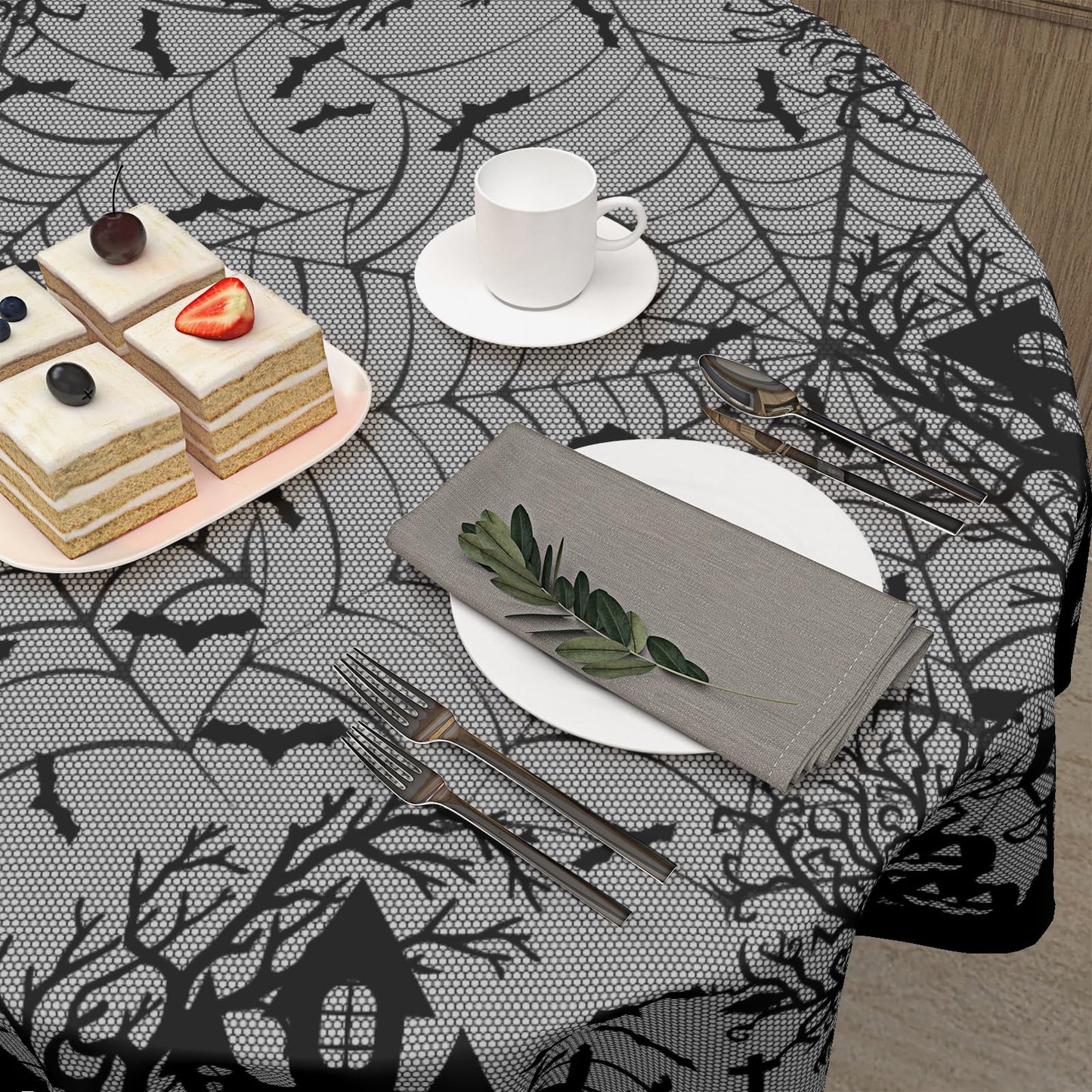Kawani Halloween Round Tablecloth 60 Inch Spooky Pumpkins Castle Bats Spider Web Table Cloth Black Gray Halloween Holiday Polyester Table Cover for Kitchen Dining Room Indoor Outdoor Home Decor