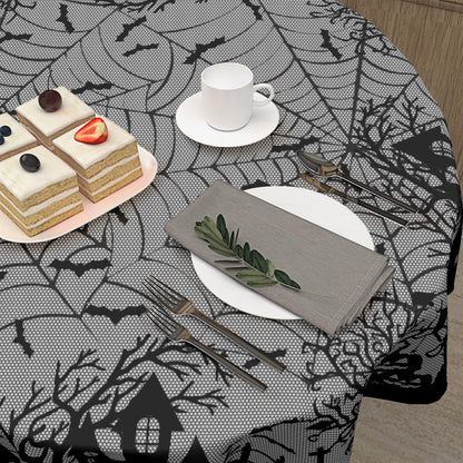Kawani Halloween Round Tablecloth 60 Inch Spooky Pumpkins Castle Bats Spider Web Table Cloth Black Gray Halloween Holiday Polyester Table Cover for Kitchen Dining Room Indoor Outdoor Home Decor