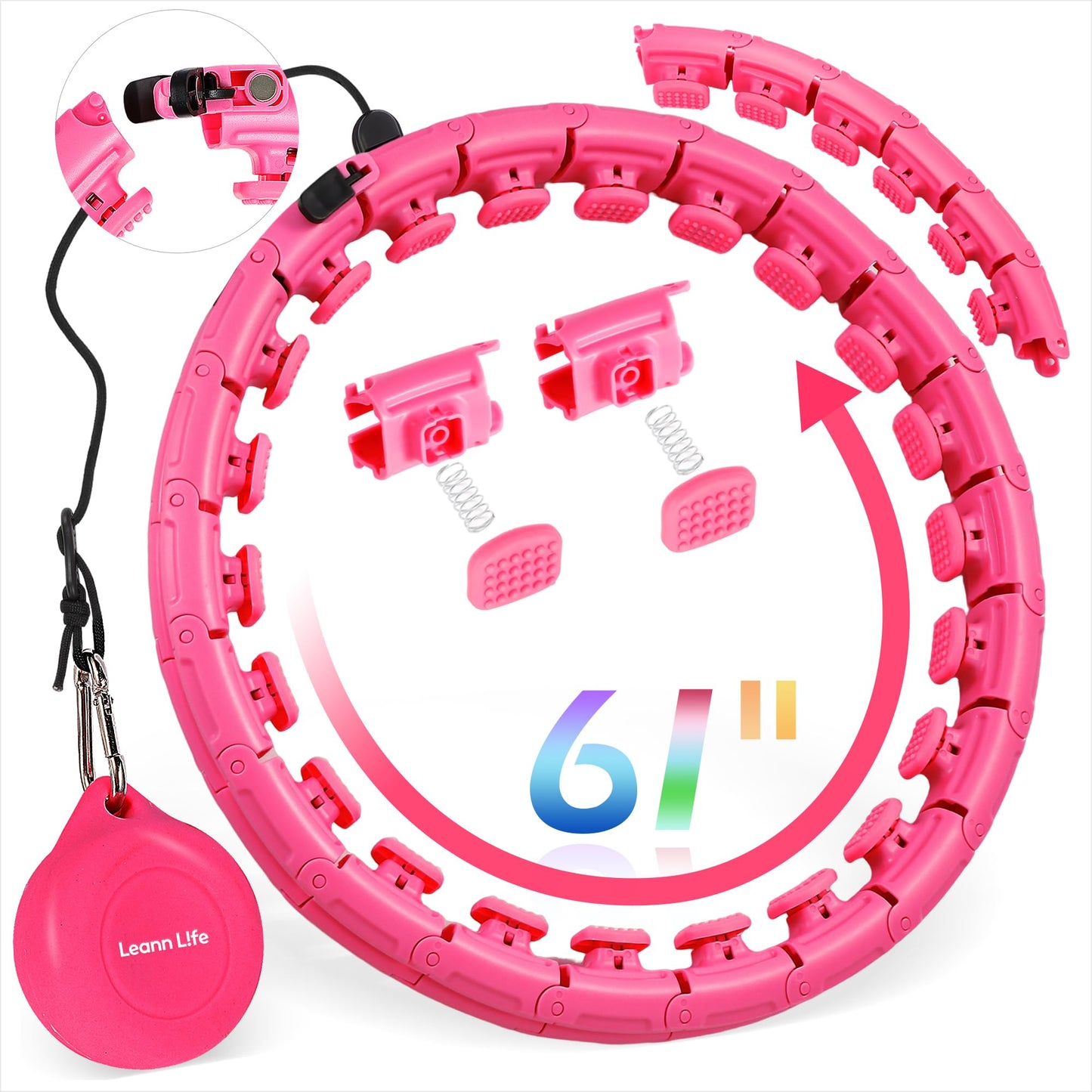 Leann L!fe U1-30 Knots Waist 19"- 61”, Magnetic Lock Smart Weighted Hula Hoop for Adults Weight Loss, Infinity Hoop Plus Size, Children Adult Home Outdoors, Fitness Exercise, Abdominal Toner, Pink