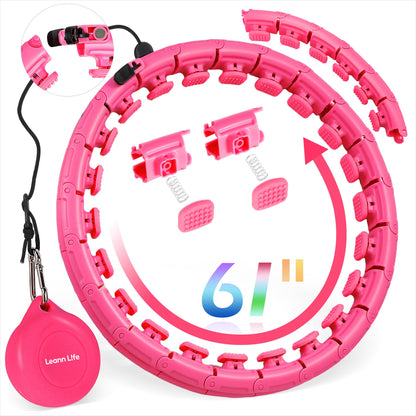 Leann L!fe U1-30 Knots Waist 19"- 61”, Magnetic Lock Smart Weighted Hula Hoop for Adults Weight Loss, Infinity Hoop Plus Size, Children Adult Home Outdoors, Fitness Exercise, Abdominal Toner, Pink