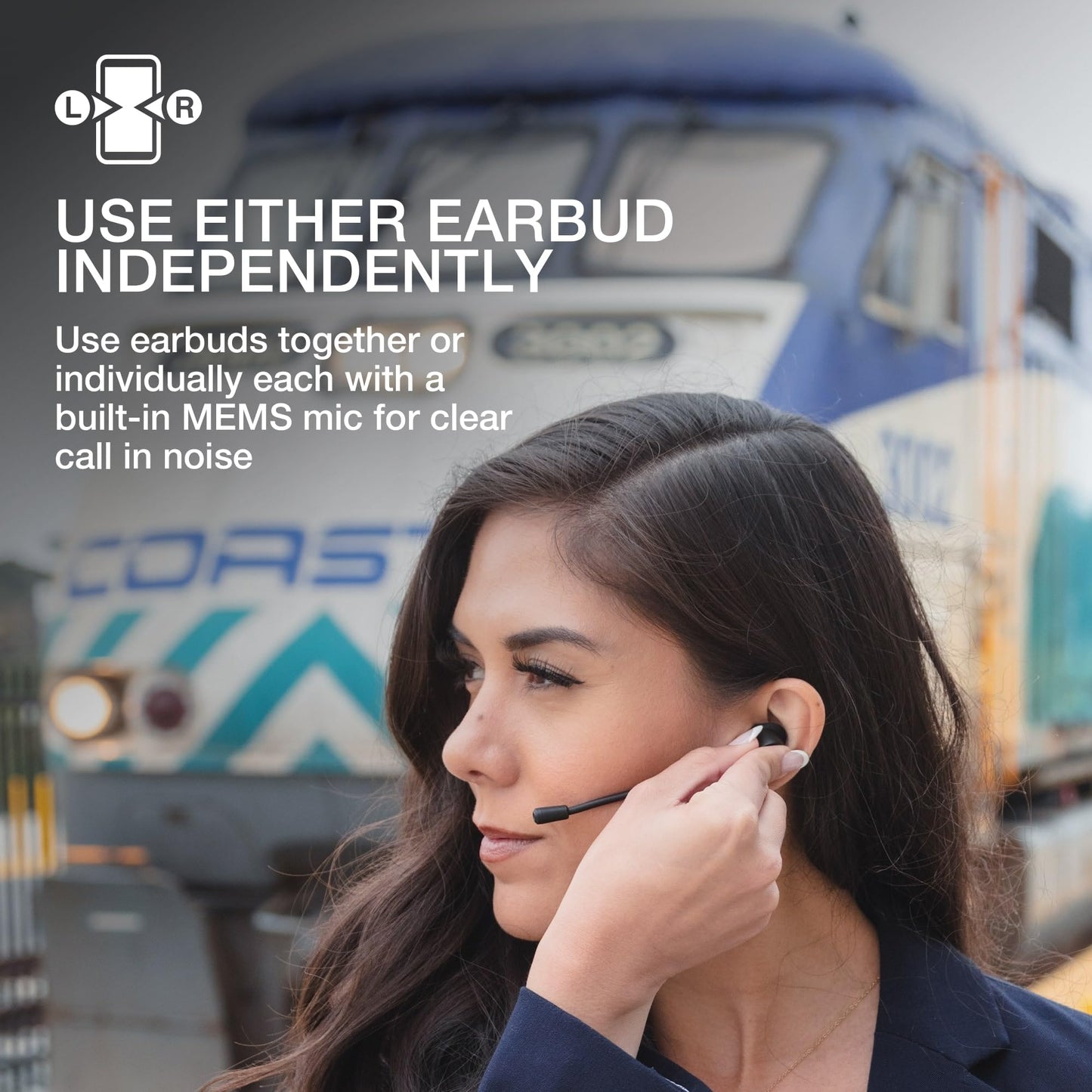 JLab Work Buds in-Ear True Wireless Headset with Detachable Noise-Canceling Boom Mic, Black, Long 55+ Total Hours Playtime, Bluetooth Multipoint, USB-C Charging Dock