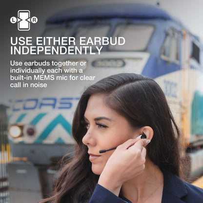 JLab Work Buds in-Ear True Wireless Headset with Detachable Noise-Canceling Boom Mic, Black, Long 55+ Total Hours Playtime, Bluetooth Multipoint, USB-C Charging Dock