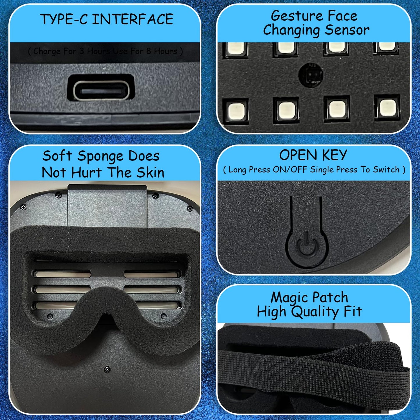 COOLGUARDER Led Mask with Gesture Sensing, Light up Shining Mask with 50 Patterns for Child Men Women LED Mask Halloween Xmas for Costume Cosplay Party