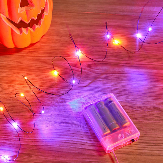 Halloween Fairy Lights, 33Ft 100 LED Battery Operated Fairy Lights, Waterproof Copper Wire Mason Jar Lights for Home Party Ghost Haunted House Indoor Outdoor Halloween Decorations, Orange & Purple