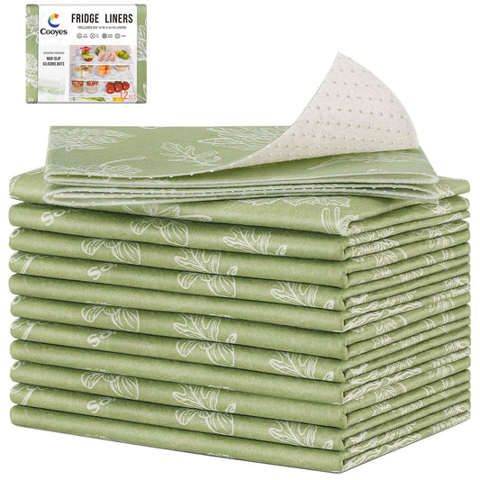 Cooyes Drawer & Shelf Liner for Kitchen Cabinets, Breathable Cloth Material, Machine Washable, Refrigerator Liners with Non-Slip Particles, Keep Produce Fresh Longer, 12 Pack, 12" * 24", Sage Green