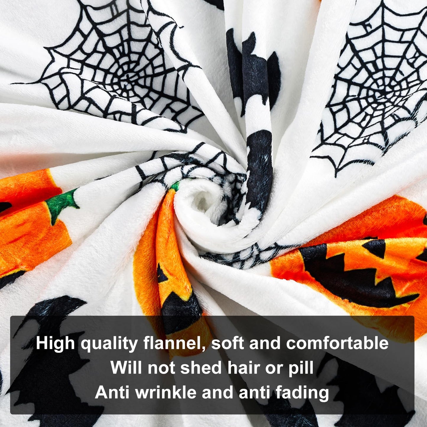 Halloween Throw Blanket - Cute Halloween Blanket & Fall Throw Blanket 50x60 Inch - Soft Flannel Cozy Blanket with Pumpkin, Spider Web, Witch Hat Design for Christmas, Thanksgiving