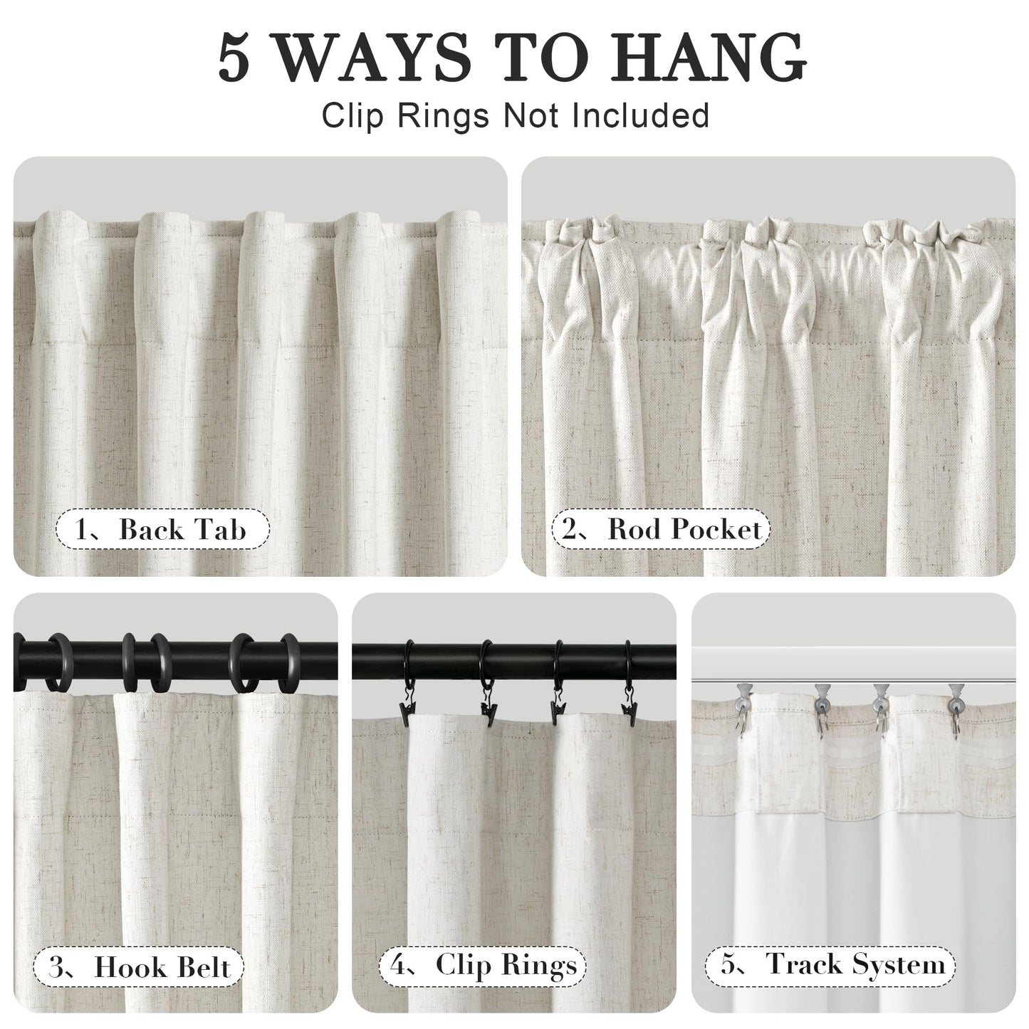 Joywell Cream Linen 100% Blackout Curtains 84 Inch Long, Rod Pocket/Back Tab/Hook Belt/Clip Rings,Thermal Insulated Drapes for Bedroom Living Room Ivory with Hooks(2 Panels,52 x 84,Natural Beige)