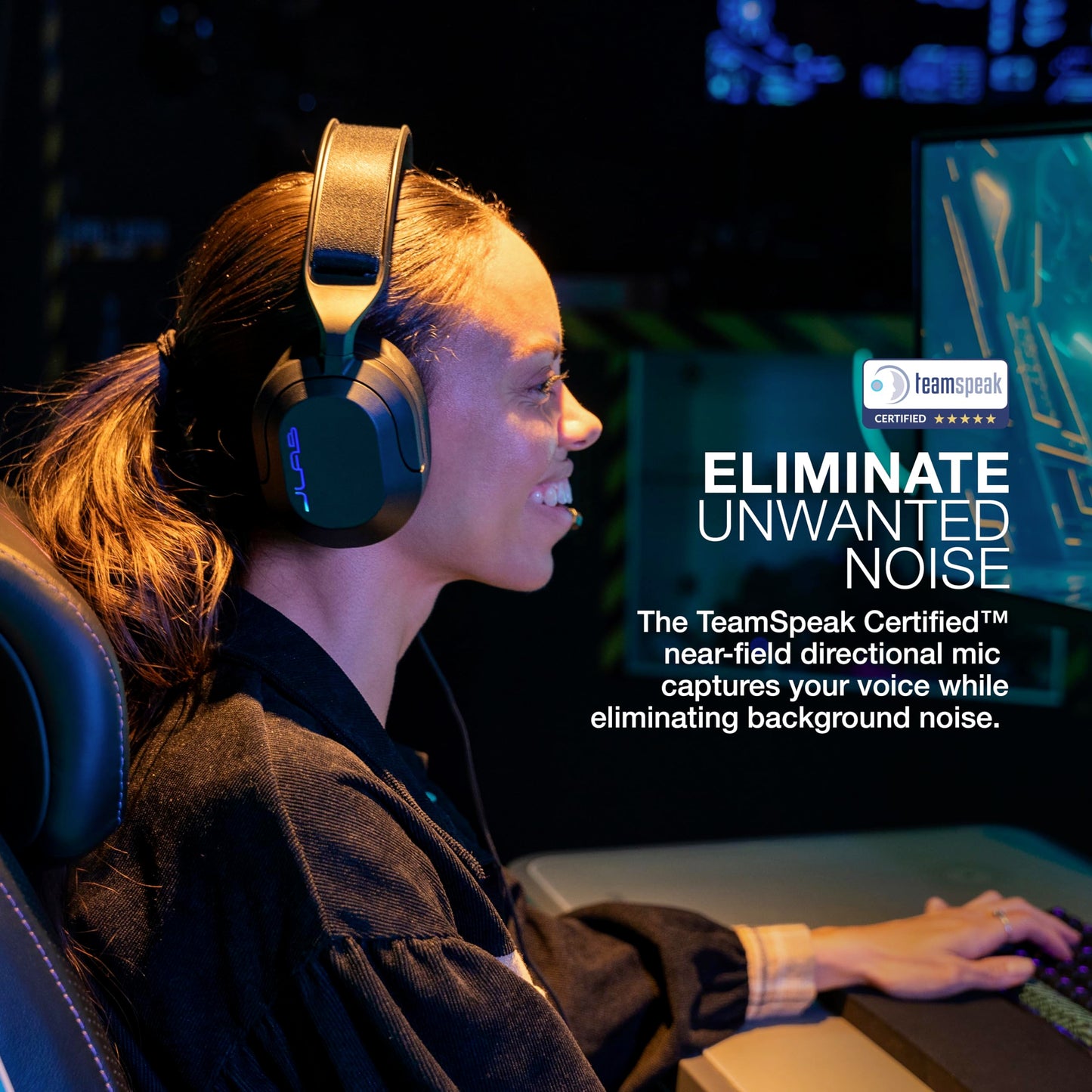 JLab Nightfall Gaming Headset with Near-Field Directional Flip-to-Mute Rotating Boom Mic, 50mm Drivers and Sound Isolating Inner Shelf, Wired 3.5mm for PC, PS5, PS4, Xbox Series X/S, Xbox one, Switch