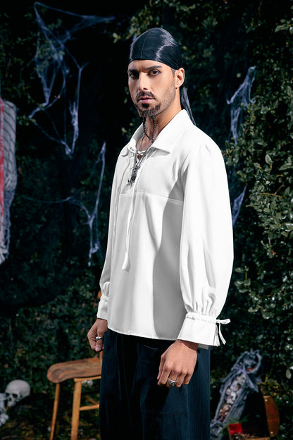 Mens Medieval Pirate Shirt Viking Renaissance Lace up Halloween Mercenary Scottish Jacobite Ghillie Tops (Small, 01 White)