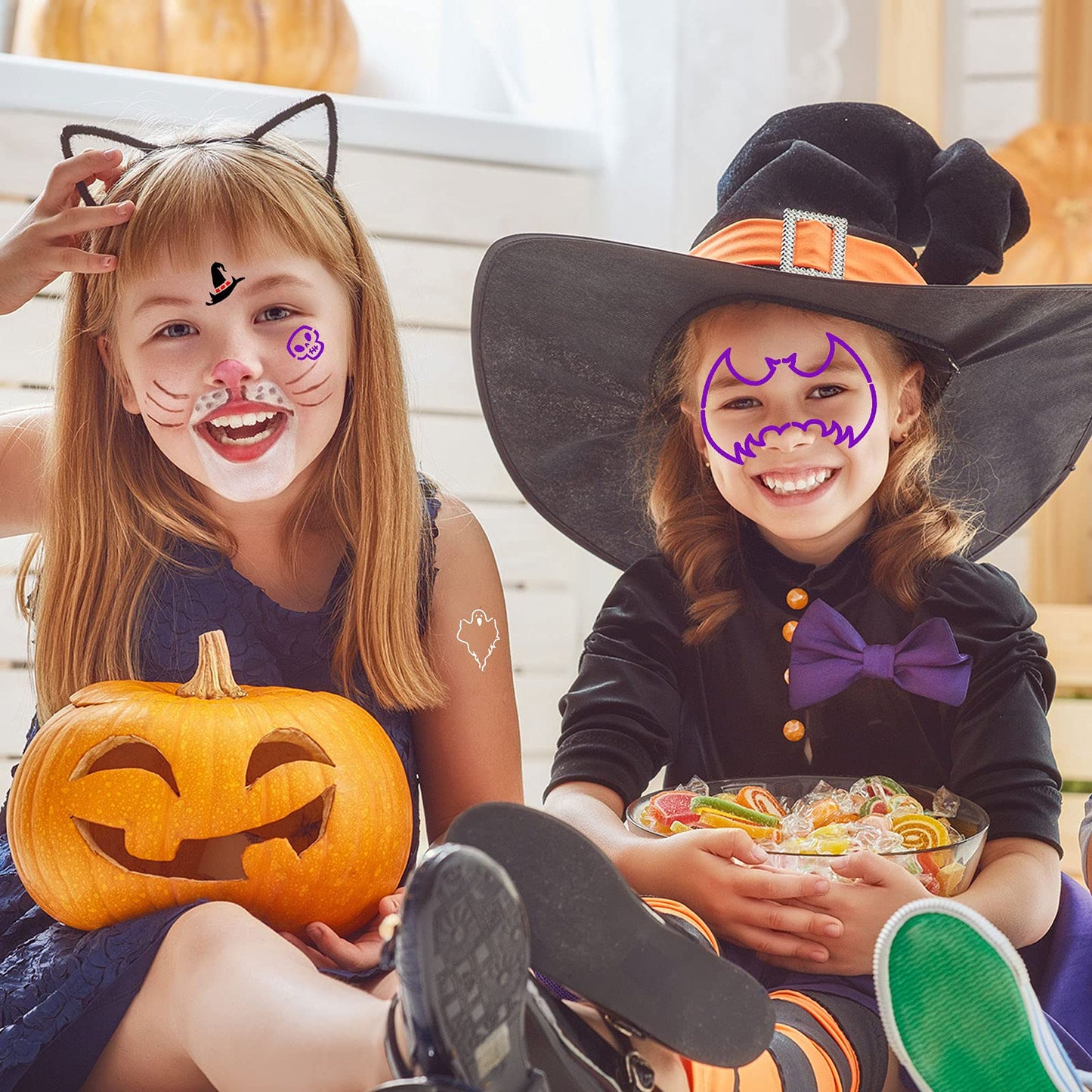 Containlol 40 Pcs Halloween Face Paint Stencils Face Painting Kit Include 30 Pumpkin Paint Stencils Masquerade Painting Stencil Bat Face Stencils 10 Paint Brushes for Face Drawing Makeup Holiday Party