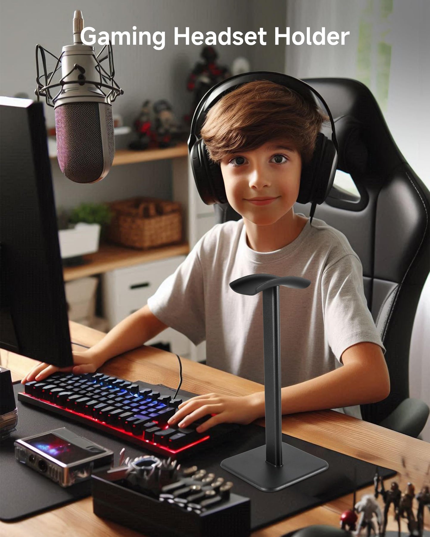 DGPLUS Headset Stand - Headphone Holder for Desk with Aluminum Hanger Compatible with All Over-Ear On-Ear Computer Xbox One PS5 PS4 PC Game Telephone Headsets (Black)