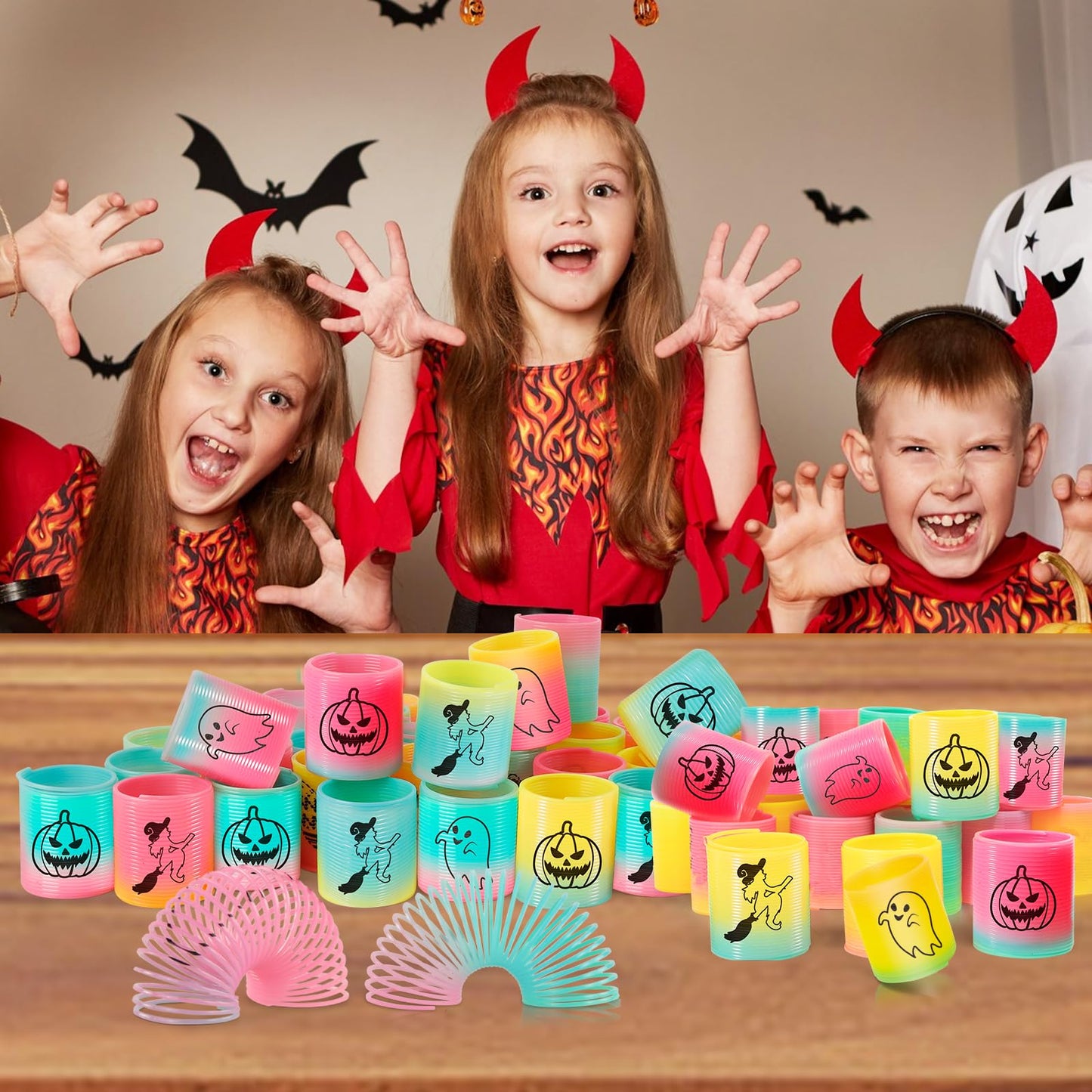 CLEVERZONE 36 Packs Spring Rainbow Magic Fidget Stress Coil Mini Springs Bulk Toys Party Favor Birthday Carnival Prize Goodie Bag Stuffers For Kids Boys Girls (Halloween)