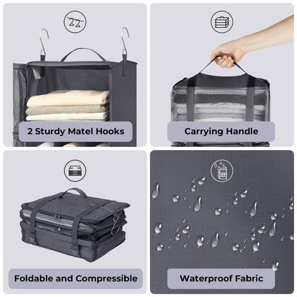 GRANNY SAYS Compression Packing Cubes, Foldable Hanging Travel Shelves with Mesh Window, Packing Cubes for Carry on Suitcase Organizer, Large Travel Organizer Bags, Grey