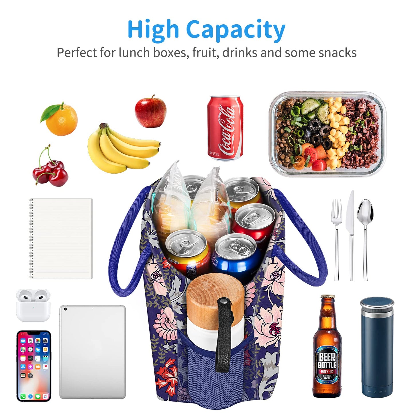 DALINDA Lunch Bag Lunch Box for Women Men Reusable Insulated Lunch Tote Bag,Leakproof Thermal Cooler Sack Food Handbags Case High Capacity for Travel Work Picnic Beach,Orchid