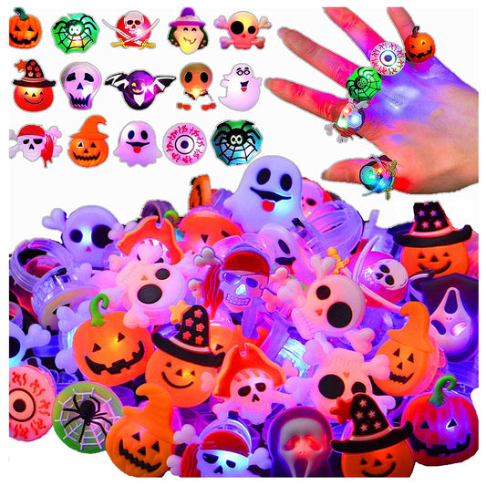 Halloween Light Up Rings 50Pcs Halloween Party Favors for kid Light Up Treat Glowing LED Ring for Kids Adults