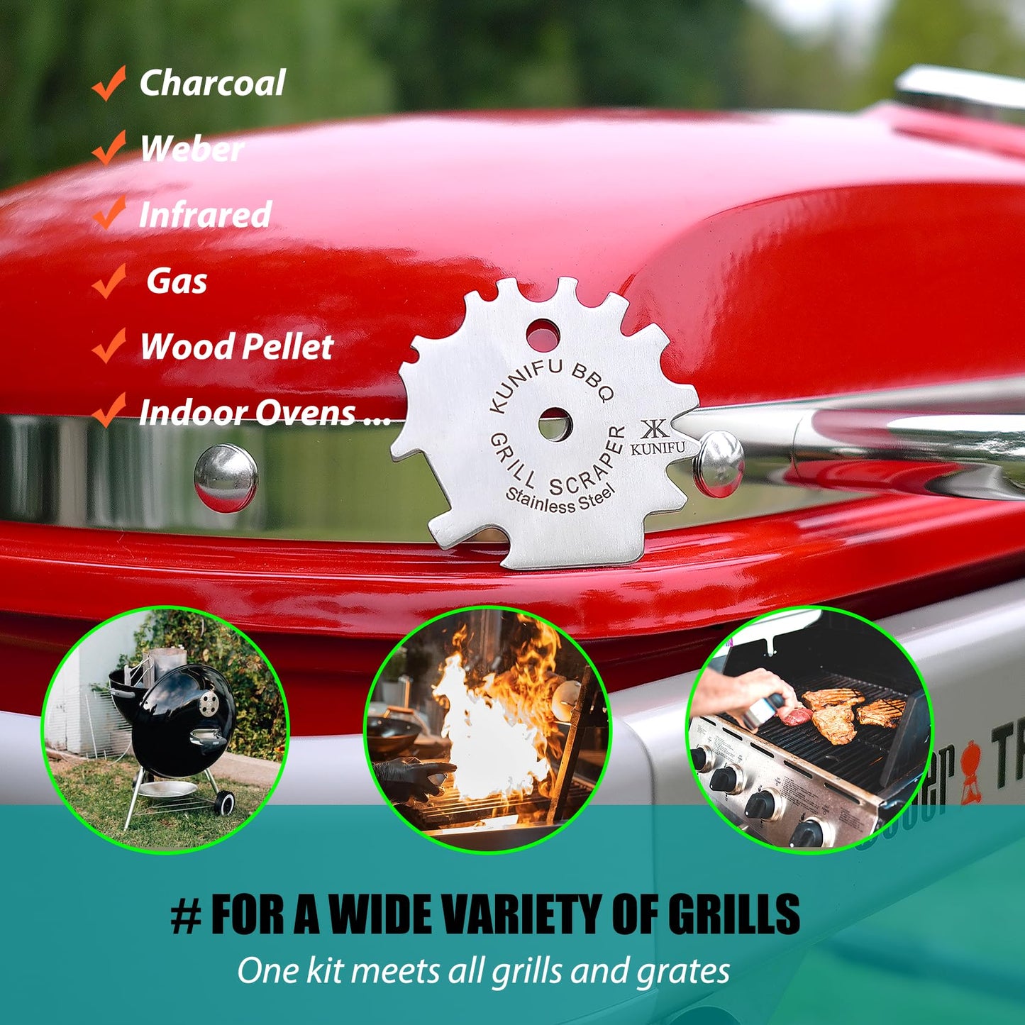 KUNIFU BBQ Grill Scraper, Stocking Stuffers, Bristle-Free for Griddle, Kitchen Gadgets Cleaner, Camping Accessories, Ideal Gifts for Christmas, for Men, Dad, Husband, Boyfriend, Fathers Day