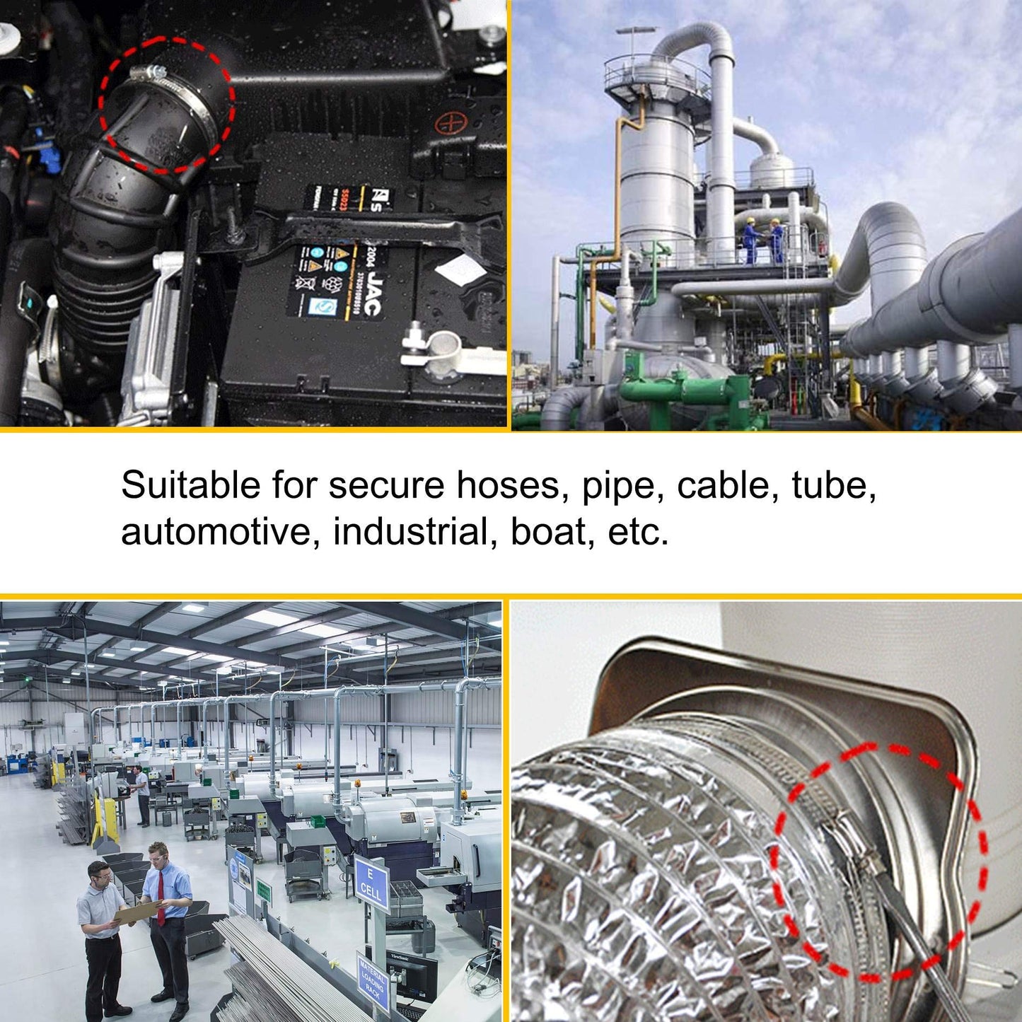 EesTeck 4" (Diameter) Adjustable 304 Stainless Steel Duct Clamps Hose Clamp Pipe Clamp Air Ducting Clamp worm drive hose clamps (4Pcs, 91mm-114mm)