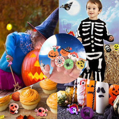 54PC Halloween Light Up Ring Halloween Party Favors LED Glow Ring for Kids Non Candy Gift (12 Styles Flashing Rings)