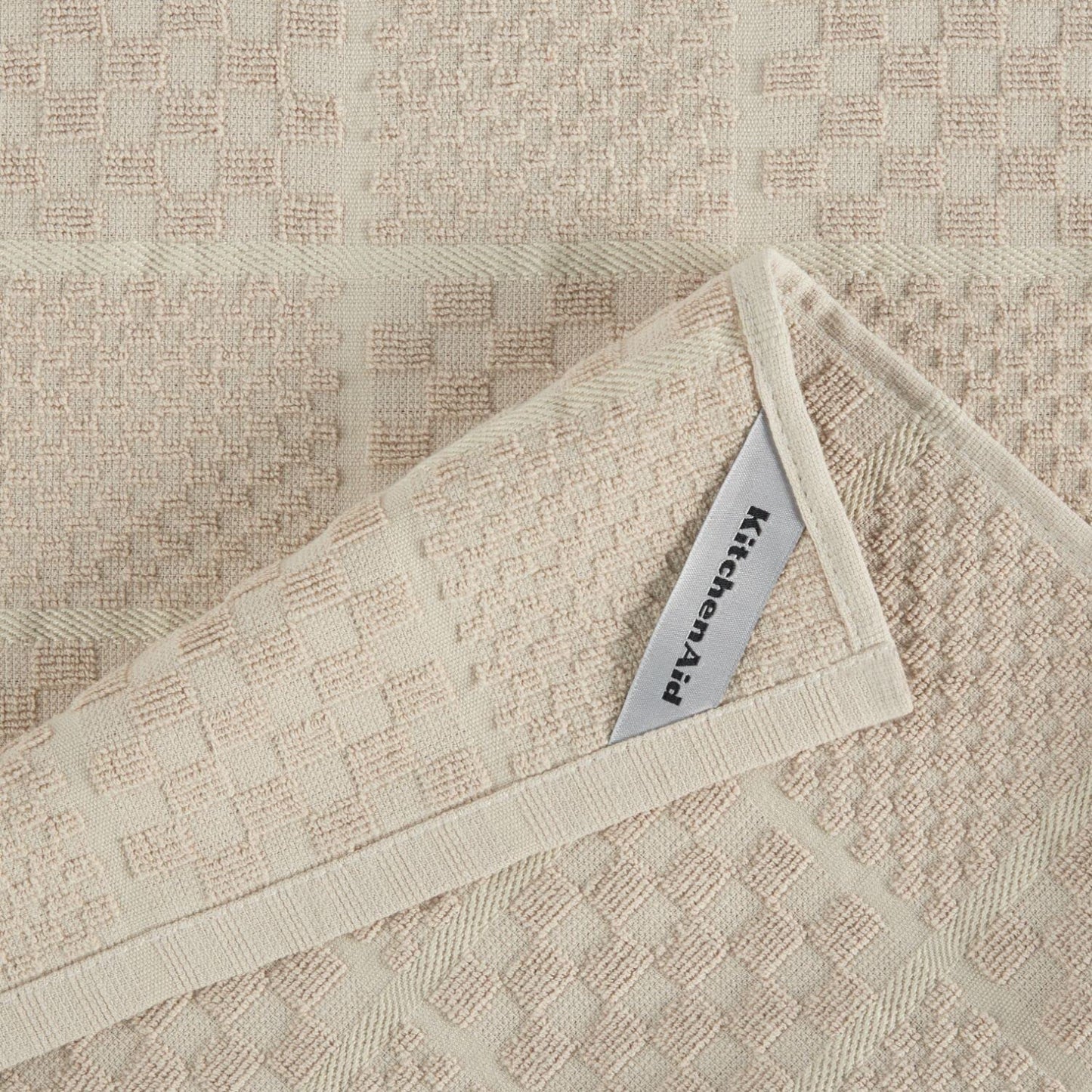 KITCHENAID Quilted Cotton Terry Cloth Oven Mitt, Pot Holder, Kitchen Towel 4-Pack Set, Heat Resistant, Silicone Grip, 16"x26", 7"x13" & 7"x10", Milkshake