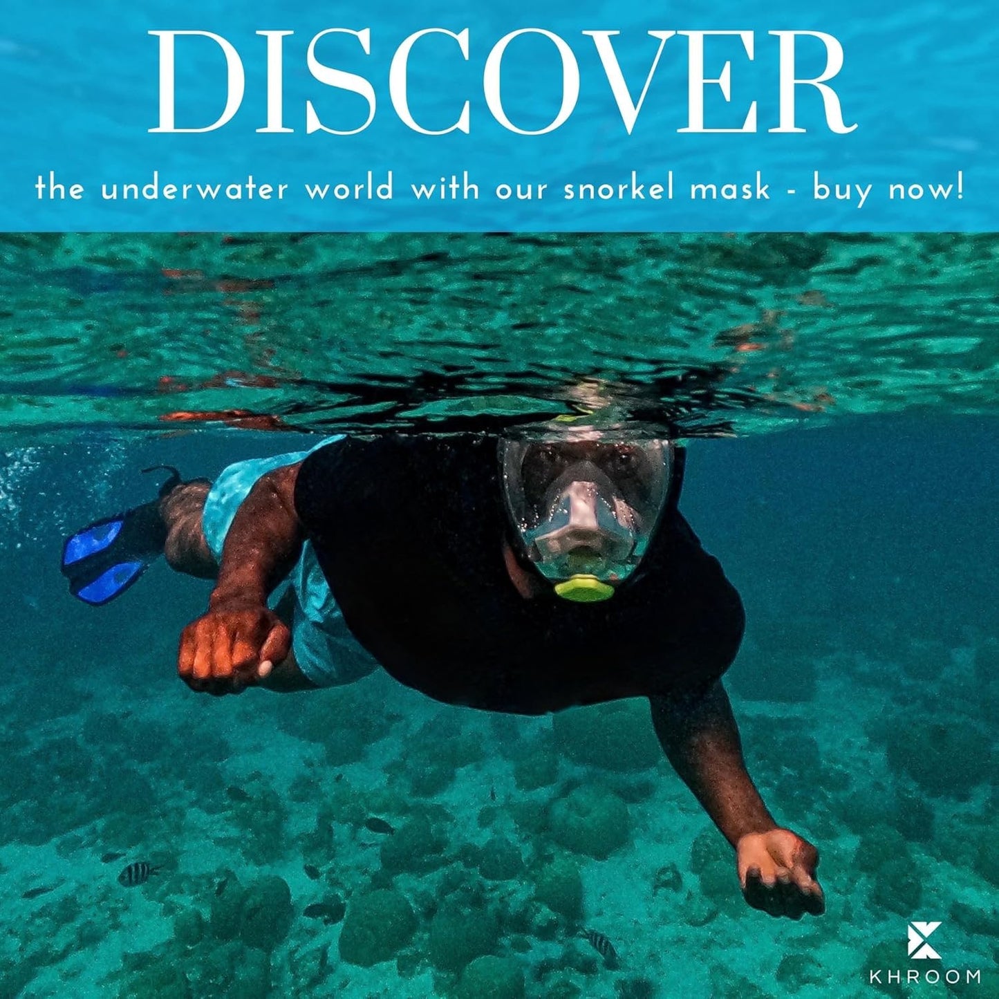 Khroom Full Face Snorkel Mask for Adults | New Valve Tech for Easy Breathing | 3X Larger Air Intake | Leak-Proof & Anti-Fog | Premium Snorkel Gear | Scuba Mask with Action Cam Mount (L/XL, Black)